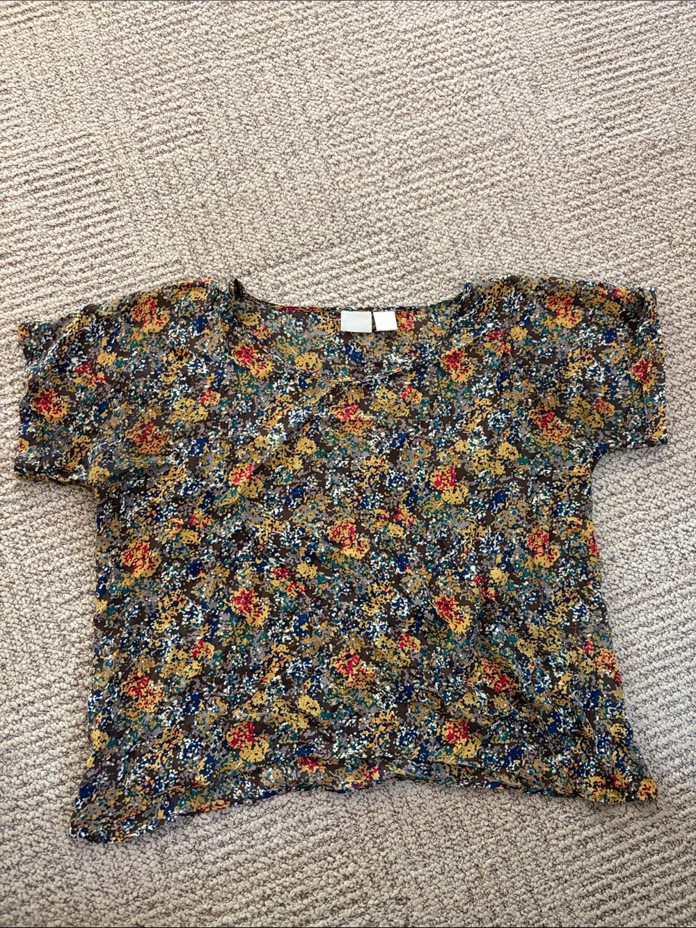 Lilu Floral Short Sleeve Top in Navy, Mustard & Red